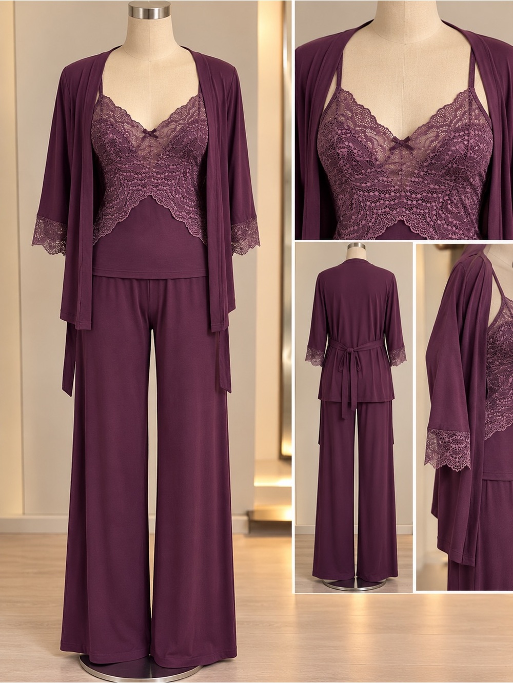 Violet Delux 3-Piece Women’s Pajama / Loungewear Set